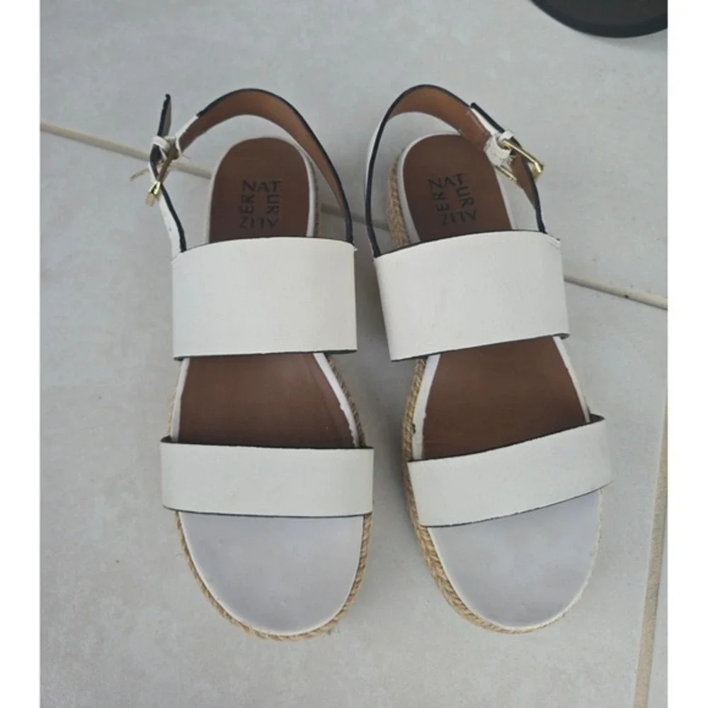 Naturalizer Jaycie Platform Espadrille Sandals White Leather‎ Women's Size 9.5M